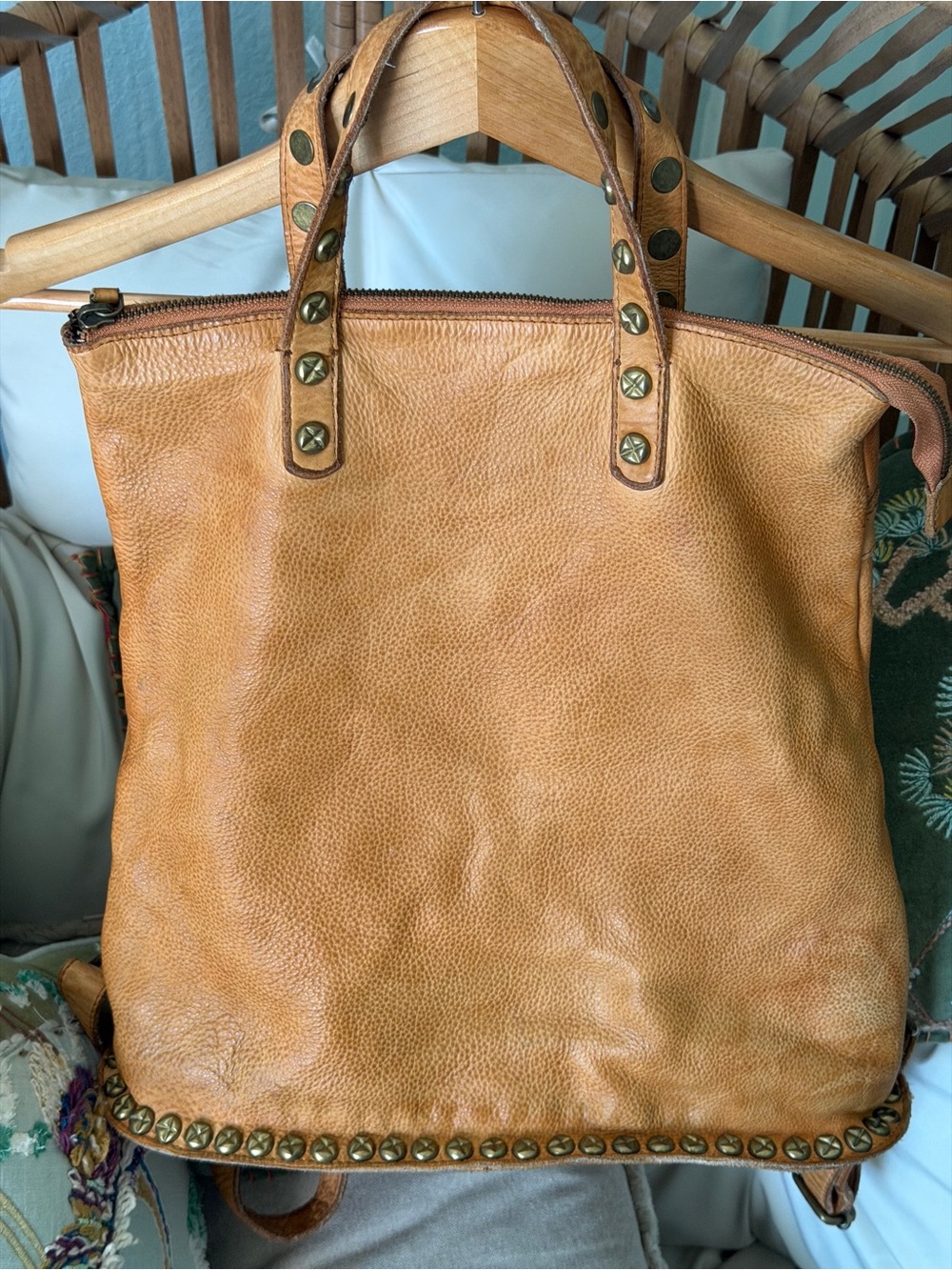 Free People FP Collection Ellie Leather Studded Backpack – Camel Tan Boho - Picture 8 of 15
